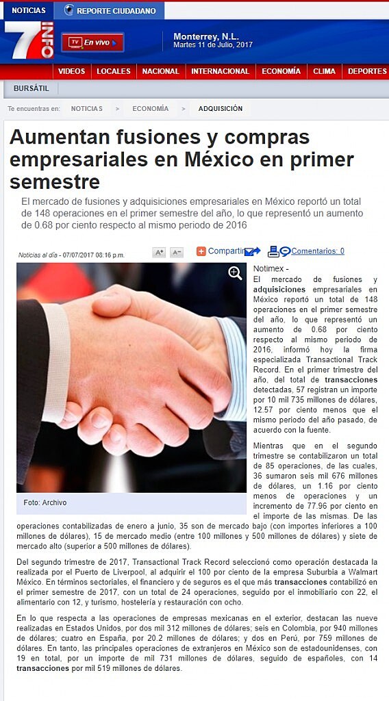 Aumentan fusiones y compras empresariales en Mxico en primer semestre